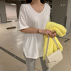 韩国东大门春装加长版白色，打底衫女时髦时尚，洋气短袖t恤