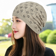 春夏帽子女薄款镂空包头帽(包头帽)针织时尚，套头帽韩版户外透气单层毛线帽