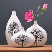 欧式陶瓷花瓶三件套创意，时尚家居饰品摆件白桦树，玉兰花瓶套装