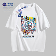 NASA联名潮牌短袖t恤男夏季2024宽松纯棉情侣装夏装白色体恤
