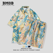 bmob夏威夷海边度假沙滩套装夏季薄短袖衬衫，男宽松休闲五分中裤子
