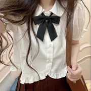 夏季学院风泡泡袖白色短袖衬衫，女日系甜美风基础款jk衬衫学生