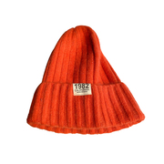 橘色针织毛线帽子女秋冬季韩版潮牌百搭日系贴布卷边冬天保暖冷帽