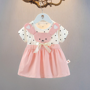 女宝宝短袖卡通连衣裙夏装1-2-3岁女童圆点纯棉薄款儿童裙子