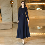 藏蓝色高级感连衣裙，女春季2024法式气质，显瘦正式场合长裙1052