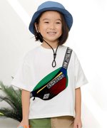 日本f.o.kids2024夏儿童装拉链斜挎拼色彩色腰包运动圆领短袖t恤