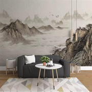 新中式意境山水画3d立体水墨，抽象客厅墙布，电视背景墙壁纸沙发壁画