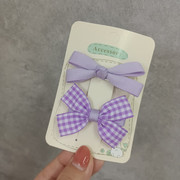 韩式可爱甜美儿童组合发夹套装浅紫色格子小蝴蝶结，边夹刘海夹发卡