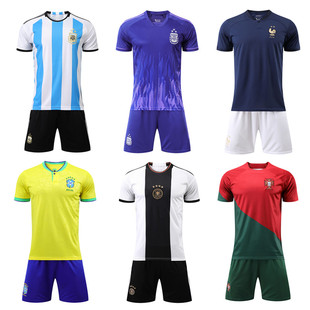 阿根廷巴西成人儿童足球服套装男女，梅西球衣初中高足球训练服定制
