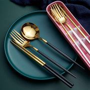304不锈钢筷子勺子叉套装便携餐具三件套可爱旅行单人学生外带装