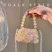 ugals法式仙女迷你糖果色，手工编织串珠珍珠，零钱饺子手提斜挎小包