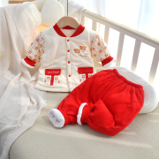宝宝棉袄裤套装保暖夹棉加厚冬季外穿红色，男女婴幼儿棉衣服2件套