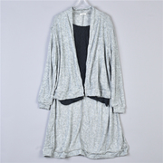 日系设计感长袖外套19l77466前短后长蕾丝雪纺，拼接假三件针织开衫
