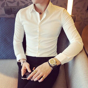 英伦府男士长袖衬衫青年，修身时尚寸衣韩版商务休闲正装发型师衬衫