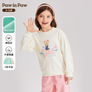 pawinpaw卡通小熊童装，2024年春夏女童，圆领卡通印花休闲卫衣