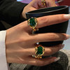 欧美s925银个性绿宝石戒指女复古时尚重工嘻哈，开口指环镂空食指戒