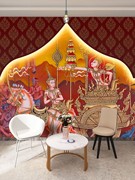泰式风格壁画按摩店墙纸瑜伽馆墙布奶茶店装饰画元素泰国风情壁纸