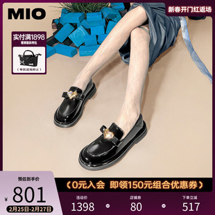 MIO米奥春季单鞋水钻豆豆鞋学院风一脚蹬圆头舒适低跟乐福鞋女鞋