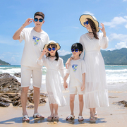 2023夏装亲子装一家三口海边度假母女装沙滩裙白色仙女裙长裙
