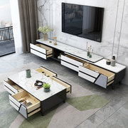 大理石现代简约小户型客厅家用实木茶几可伸缩电视柜地柜组合套装
