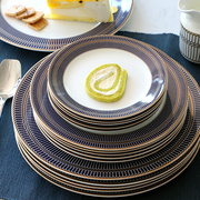 西餐盘套装欧式餐具圆形盘子叉面包碟陶瓷碟平盘意面盘金边