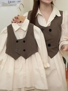 春季亲子装母女装秋季女童洋气马甲衬衫连衣裙两件套宝宝套装棉