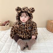 豹纹男女宝宝秋冬装加绒婴儿衣服外套洋气加厚保暖外出服冬季上衣