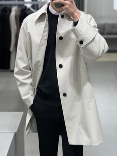 2023年春季Liberclassy韩国乳白色方领宽松单排扣短款风衣男