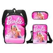 芭比公主书包三件套barbie涤纶，单层笔袋小挎包女生双肩背包
