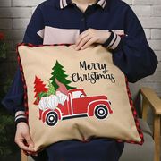 豪贝圣诞节装饰品森林老人汽车抱枕套，仿麻布枕头套靠枕套方形枕套