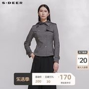 sdeer圣迪奥工装风衣外套女装经典双排扣短款工装外套S20182208