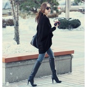 韩国2023年春秋季中长款针织，开衫女宽松慵懒风披肩蝙蝠袖毛衣外套