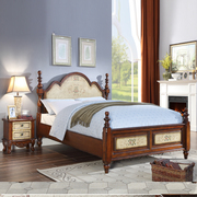 欧美式实木床大户型，主卧复古彩绘，双人床罗马柱大床田园民宿床头桌