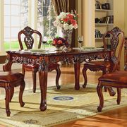 欧式实木餐桌椅组合美式仿古雕花大理石餐桌长方形4人6人家用饭桌