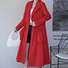 外贸款红色风衣外套，长款长袖系带西装领a型宽松时尚薄款外套