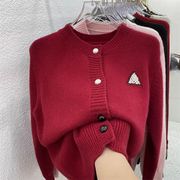 红色毛衣外套女秋冬时尚洋气慵懒风针织开衫加厚上衣