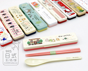 skater日本学生可爱便携餐具两件套装盒卡通儿童筷子勺子外出静音