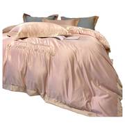 欧式奢华高档床上冰丝，四件套夏季酒店床品粉色，三件套床单被套床笠