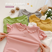 婴儿衣服夏装女宝宝短袖t恤甜美公主娃娃，领上衣薄款莫代尔打底衫