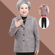 奶奶秋装格子西服上衣，202160岁70中老年女装，春秋小西装外套女
