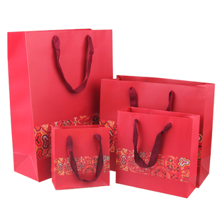 中国风红色袋 纸袋 手提袋 包装袋 印花加宽绳礼物袋回礼袋