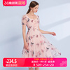 艾丽丝2024夏季甜美公主，风仙女裙网纱刺绣，粉色气质法式连衣裙