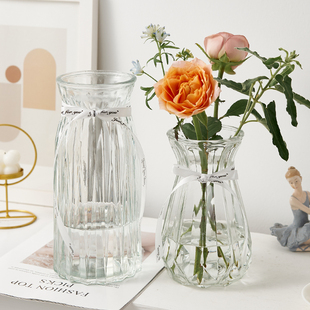 两件套玻璃花瓶透明水培绿植富贵竹玫瑰百合鲜花客厅插花摆件