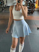 欧美羽毛球运动套装含胸垫撞色背心速干高腰防走光网球短裙健身服