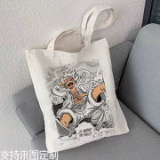 海贼王卡通时尚印花布袋子学生日系男女潮单肩拉链包环保袋购物袋