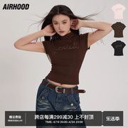 airhood国潮半高领小众，港风复古百搭纯色，t恤女短袖ins上衣潮