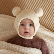 婴儿帽子秋冬季宝宝毛线帽，儿童护耳帽珊瑚，绒可爱针织男童女童冬款
