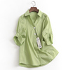L854纯色单排扣翻领褶皱半袖上衣夏季2023五分袖纯棉女装衬衫