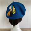 90%羊毛重工刺绣克莱因蓝女款秋冬季贝雷帽画家帽蓓蕾帽