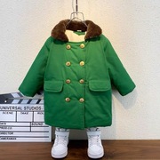 男童军绿色大衣加棉加厚保暖中长款外套儿童冬装加厚宝宝冬季棉衣